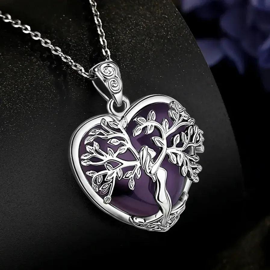 925 Silver Tree of Life Amethyst Necklace Natural Healing Stone Crystal Pendant Spiritual Jewelry-MoonChildWorld