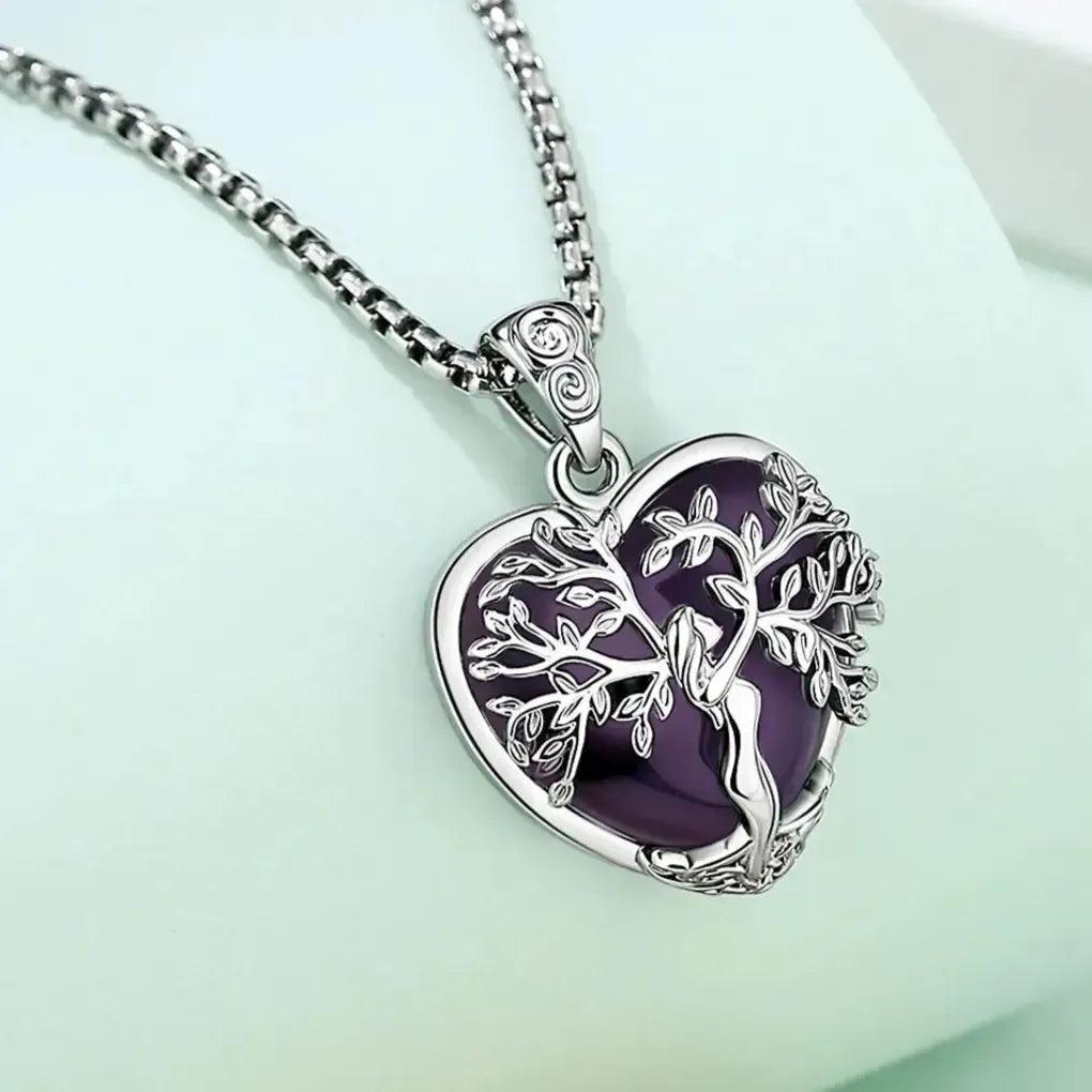 925 Silver Tree of Life Amethyst Necklace Natural Healing Stone Crystal Pendant Spiritual Jewelry-MoonChildWorld