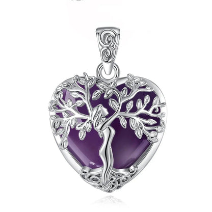 925 Silver Tree of Life Amethyst Necklace Natural Healing Stone Crystal Pendant Spiritual Jewelry-MoonChildWorld