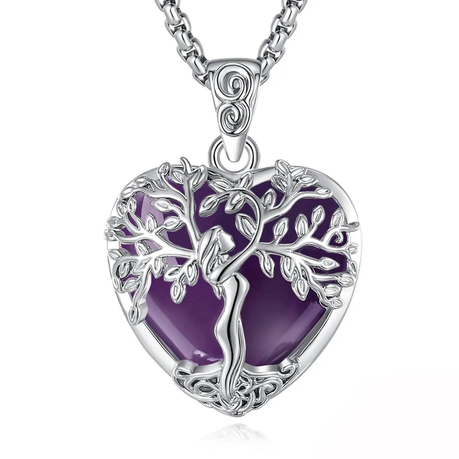 925 Silver Tree of Life Amethyst Necklace Natural Healing Stone Crystal Pendant Spiritual Jewelry-MoonChildWorld