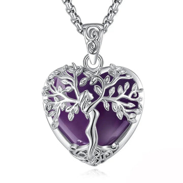 925 Silver Tree of Life Amethyst Necklace Natural Healing Stone Crystal Pendant Spiritual Jewelry-MoonChildWorld