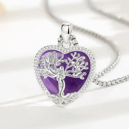 925 Silver Tree of Life Goddess Necklace - Healing Stone Amethyst Crystal Heart Pendant Pagan Spiritual Jewelry Mother’s Day Gift-MoonChildWorld