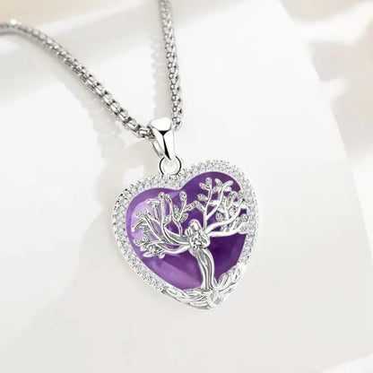 925 Silver Tree of Life Goddess Necklace - Healing Stone Amethyst Crystal Heart Pendant Pagan Spiritual Jewelry Mother’s Day Gift-MoonChildWorld