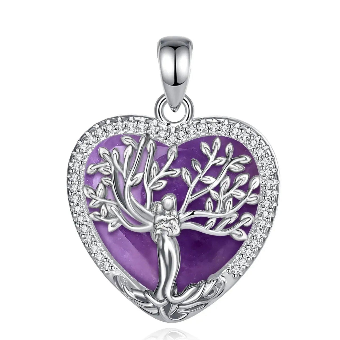 925 Silver Tree of Life Goddess Necklace - Healing Stone Amethyst Crystal Heart Pendant Pagan Spiritual Jewelry Mother’s Day Gift-MoonChildWorld