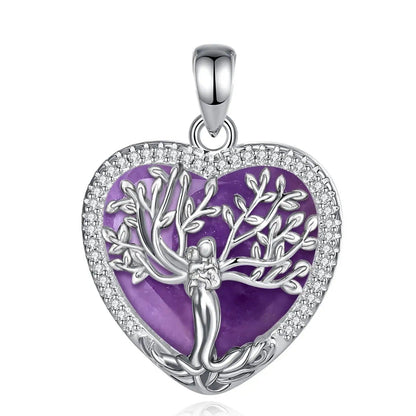 925 Silver Tree of Life Goddess Necklace - Healing Stone Amethyst Crystal Heart Pendant Pagan Spiritual Jewelry Mother’s Day Gift-MoonChildWorld