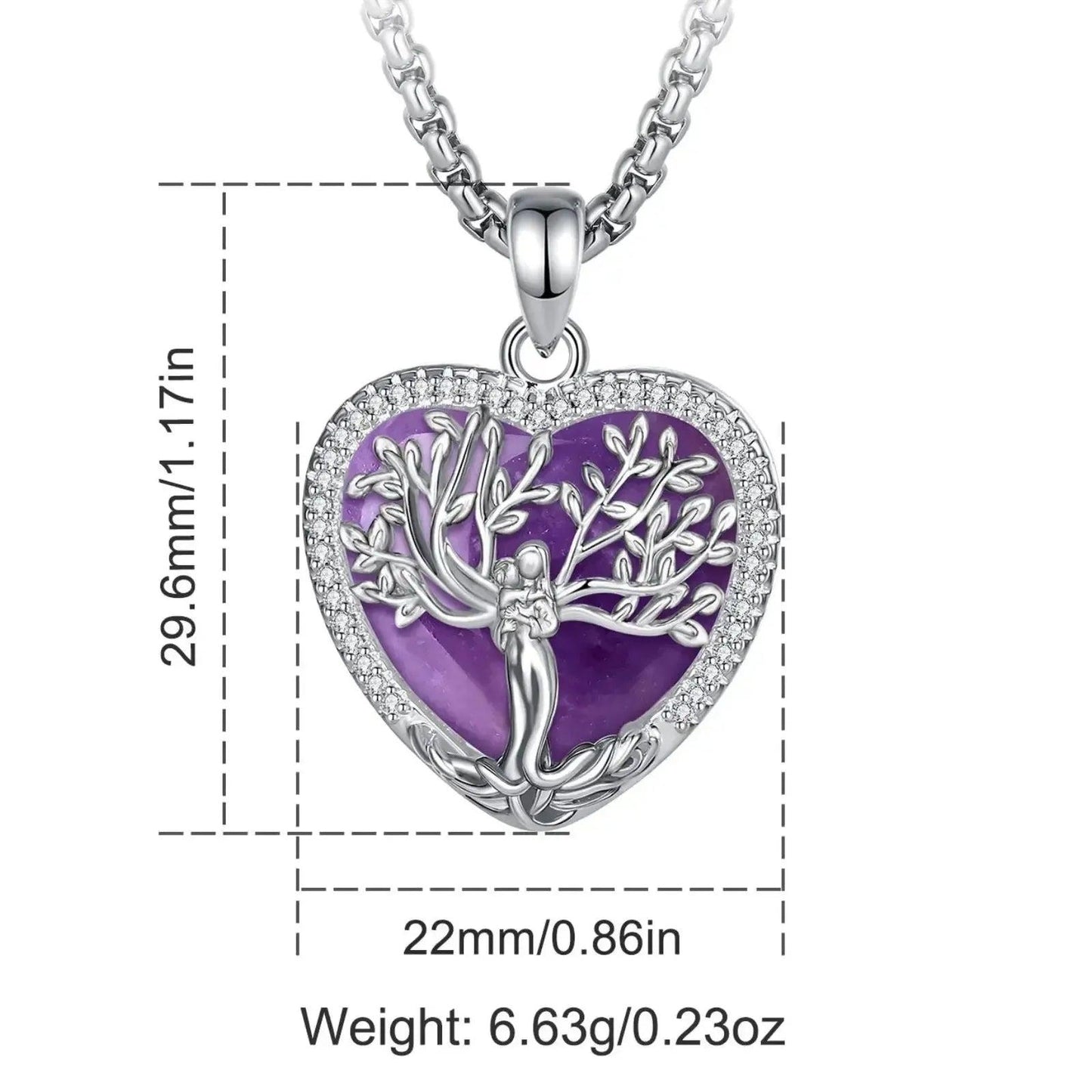 925 Silver Tree of Life Goddess Necklace - Healing Stone Amethyst Crystal Heart Pendant Pagan Spiritual Jewelry Mother’s Day Gift-MoonChildWorld