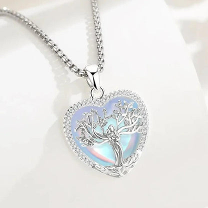 925 Silver Tree of Life Goddess Necklace - Healing Stone Moonstone Crystal Heart Pendant Pagan Spiritual Jewelry Mother’s Day Gift-MoonChildWorld