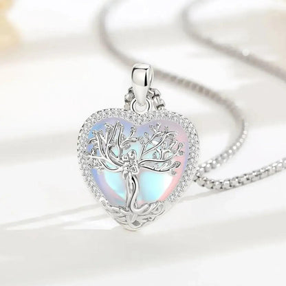 925 Silver Tree of Life Goddess Necklace - Healing Stone Moonstone Crystal Heart Pendant Pagan Spiritual Jewelry Mother’s Day Gift-MoonChildWorld