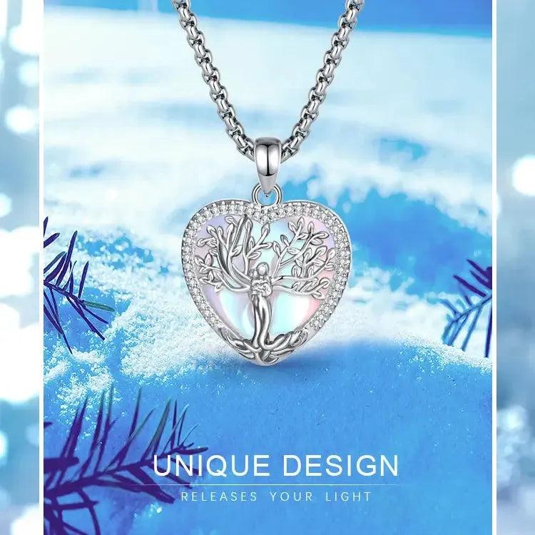 925 Silver Tree of Life Goddess Necklace - Healing Stone Moonstone Crystal Heart Pendant Pagan Spiritual Jewelry Mother’s Day Gift-MoonChildWorld