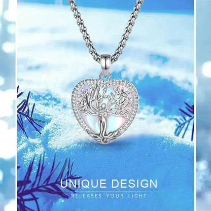 925 Silver Tree of Life Goddess Necklace - Healing Stone Moonstone Crystal Heart Pendant Pagan Spiritual Jewelry Mother’s Day Gift-MoonChildWorld