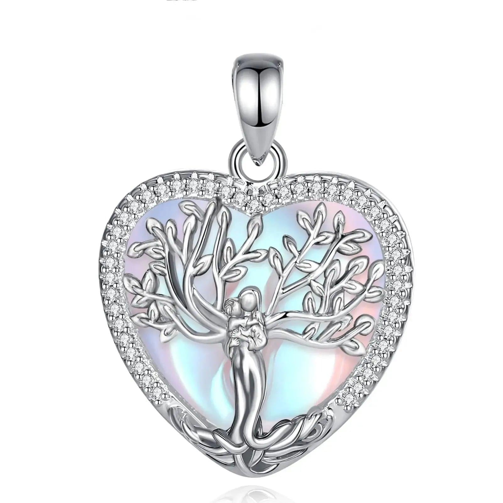 925 Silver Tree of Life Goddess Necklace - Healing Stone Moonstone Crystal Heart Pendant Pagan Spiritual Jewelry Mother’s Day Gift-MoonChildWorld