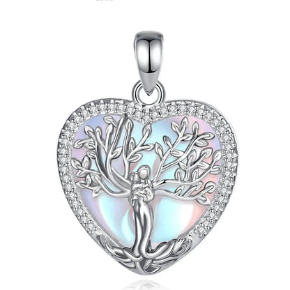 925 Silver Tree of Life Goddess Necklace - Healing Stone Moonstone Crystal Heart Pendant Pagan Spiritual Jewelry Mother’s Day Gift-MoonChildWorld