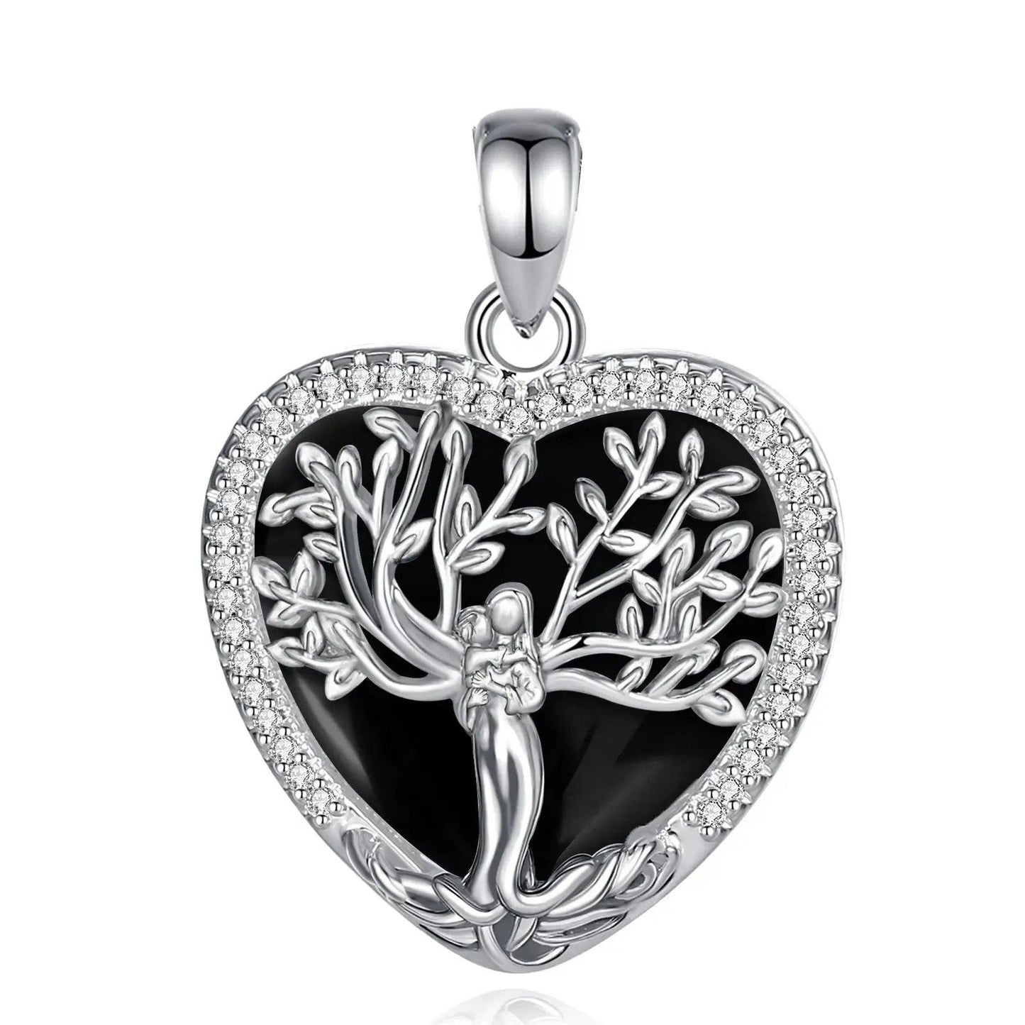 925 Silver Tree of Life Goddess Necklace - Healing Stone Obsidian Crystal Heart Pendant Pagan Spiritual Jewelry Mother’s Day Gift-MoonChildWorld