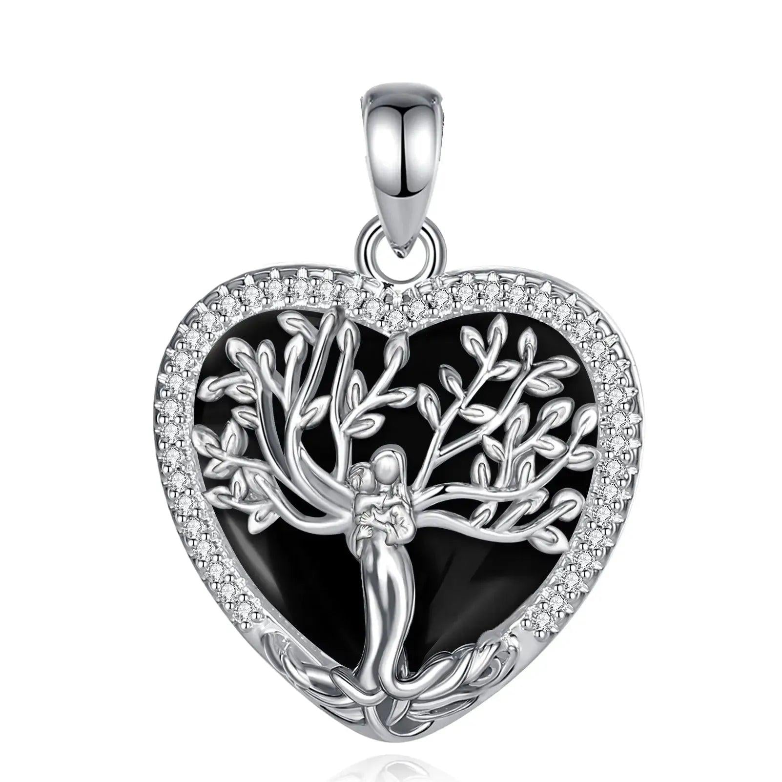 925 Silver Tree of Life Goddess Necklace - Healing Stone Obsidian Crystal Heart Pendant Pagan Spiritual Jewelry Mother’s Day Gift-MoonChildWorld
