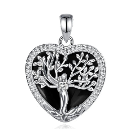 925 Silver Tree of Life Goddess Necklace - Healing Stone Obsidian Crystal Heart Pendant Pagan Spiritual Jewelry Mother’s Day Gift-MoonChildWorld