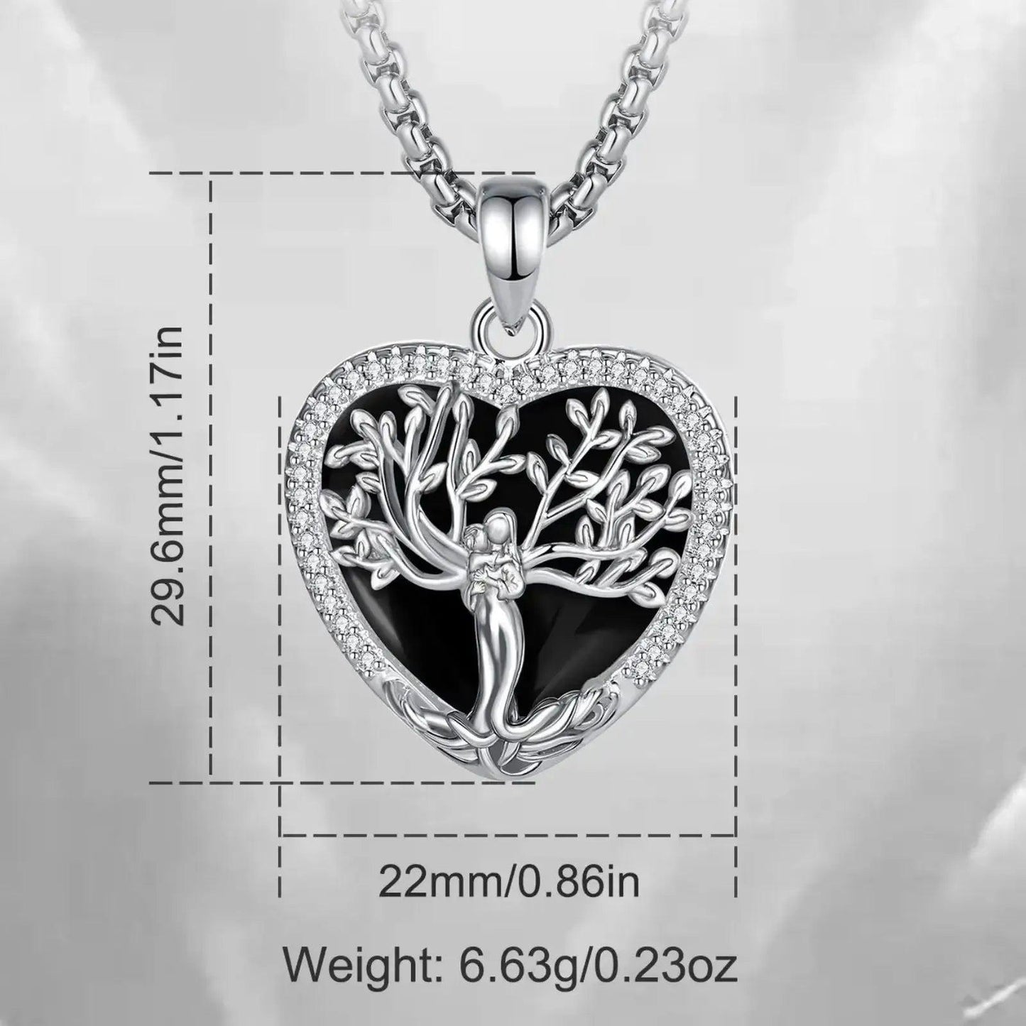 925 Silver Tree of Life Goddess Necklace - Healing Stone Obsidian Crystal Heart Pendant Pagan Spiritual Jewelry Mother’s Day Gift-MoonChildWorld
