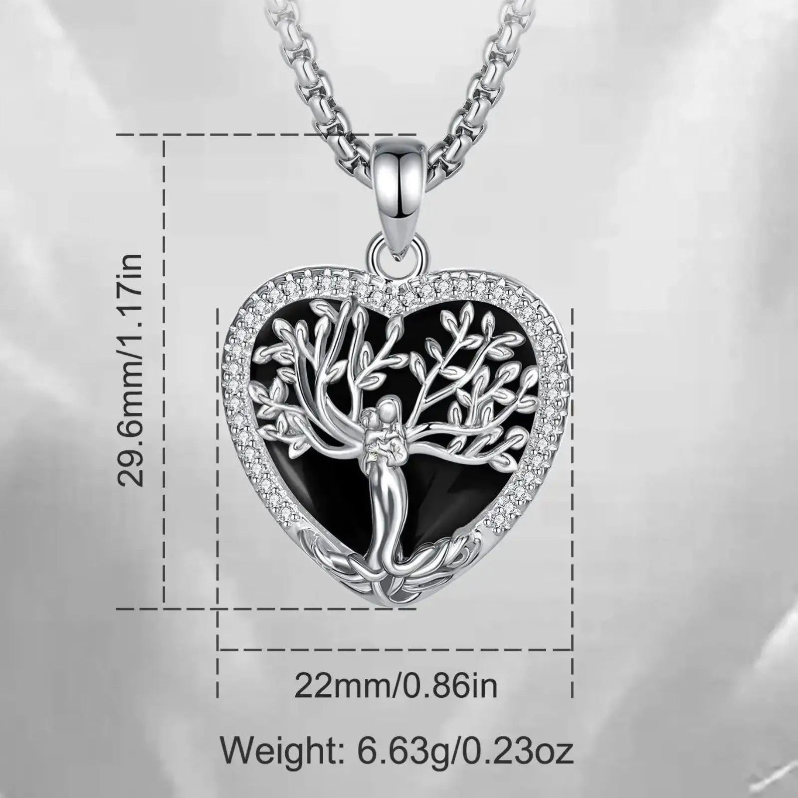 925 Silver Tree of Life Goddess Necklace - Healing Stone Obsidian Crystal Heart Pendant Pagan Spiritual Jewelry Mother’s Day Gift-MoonChildWorld