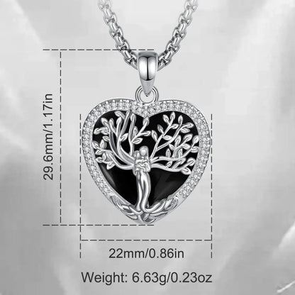 925 Silver Tree of Life Goddess Necklace - Healing Stone Obsidian Crystal Heart Pendant Pagan Spiritual Jewelry Mother’s Day Gift-MoonChildWorld