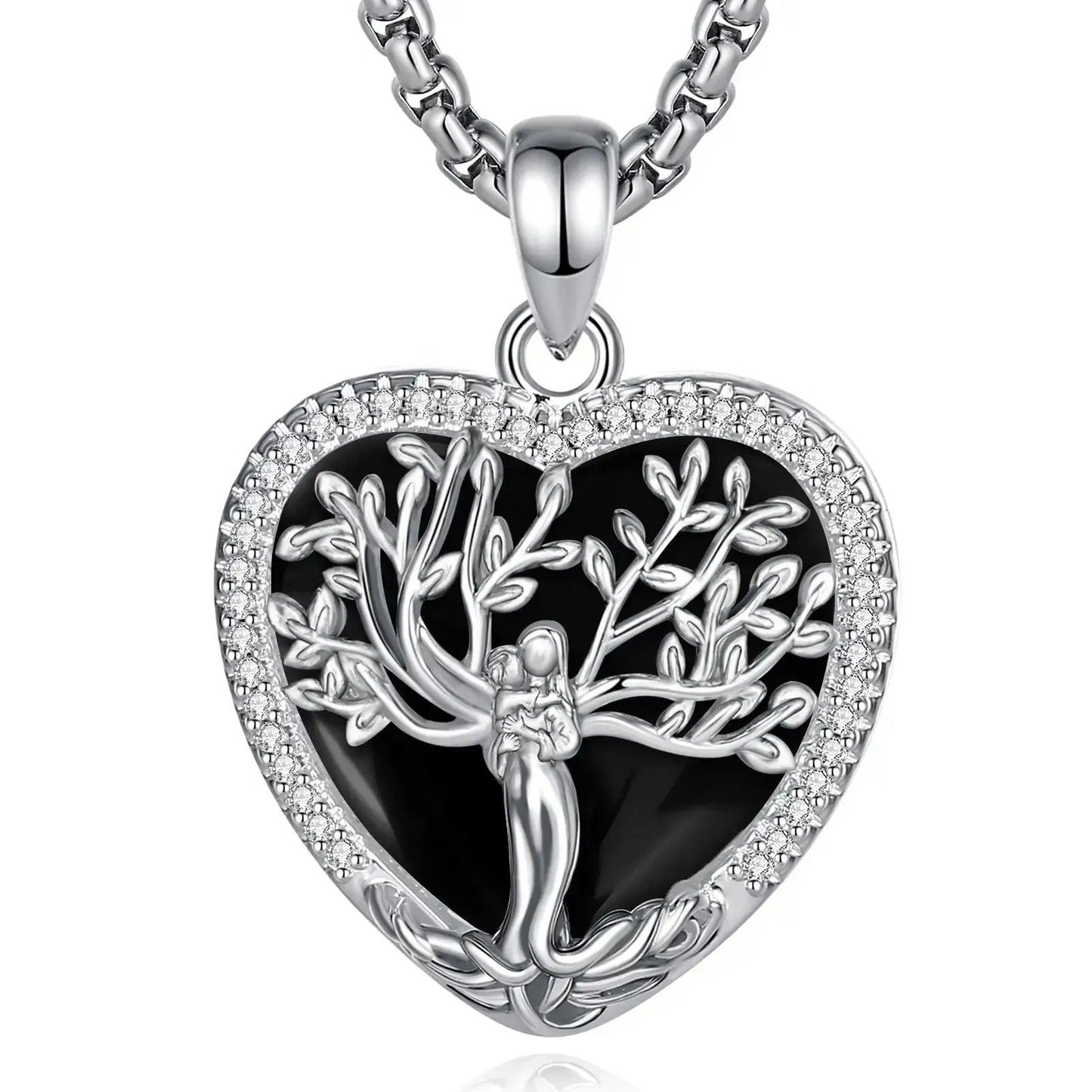 925 Silver Tree of Life Goddess Necklace - Healing Stone Obsidian Crystal Heart Pendant Pagan Spiritual Jewelry Mother’s Day Gift-MoonChildWorld
