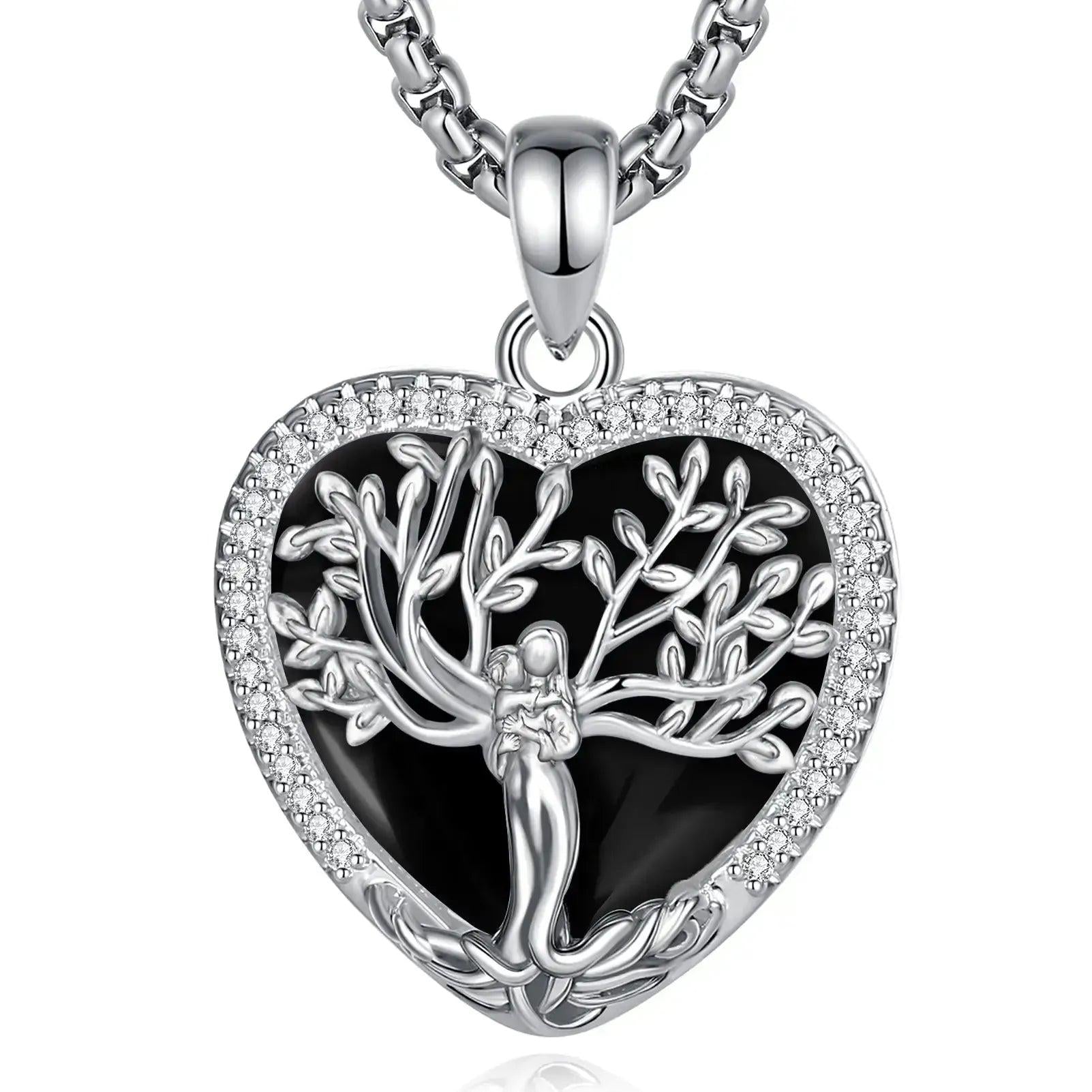 925 Silver Tree of Life Goddess Necklace - Healing Stone Obsidian Crystal Heart Pendant Pagan Spiritual Jewelry Mother’s Day Gift-MoonChildWorld