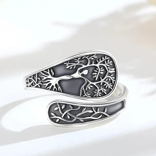 925 Silver Tree of Life Pagan Goddess Adjustable Ring Yggdrasil Wiccan Ring Spiritual Jewelry-MoonChildWorld