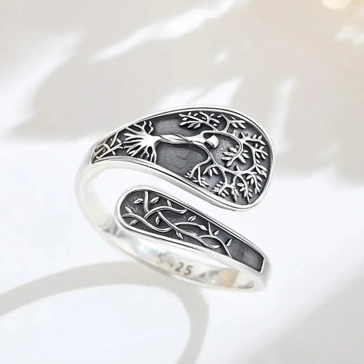 925 Silver Tree of Life Pagan Goddess Adjustable Ring Yggdrasil Wiccan Ring Spiritual Jewelry-MoonChildWorld