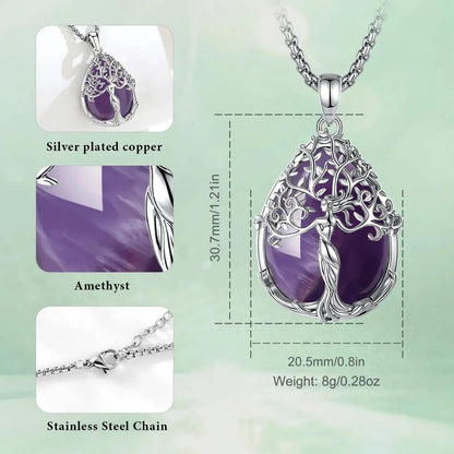 925 Silver Tree of Life Pagan Goddess Necklace with Amethyst Healing Crystal Stone Spiritual Jewelry-MoonChildWorld