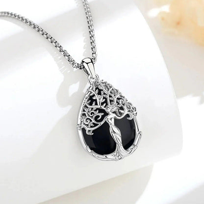 925 Silver Tree of Life Pagan Goddess Necklace with Obsidian Healing Crystal Stone Spiritual Jewelry-MoonChildWorld