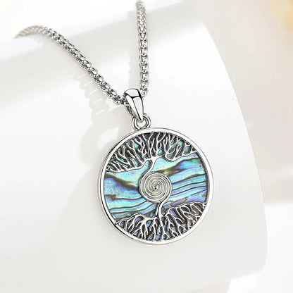 Tree of Life Spiral Abalone Shell Necklace – worn around neck