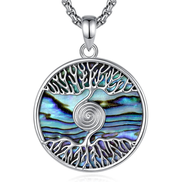 Tree of Life Spiral Abalone Shell Necklace – front view
