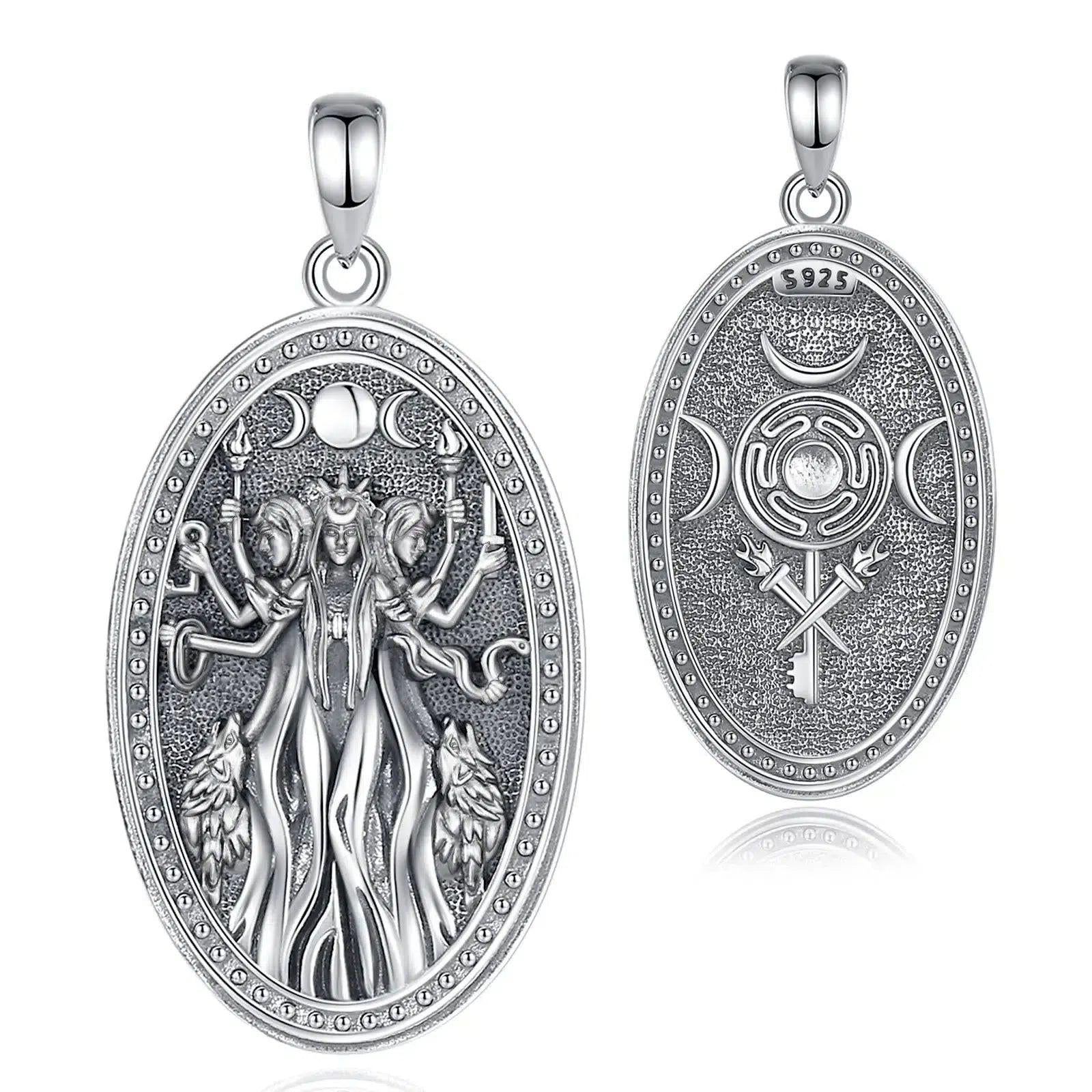 925 Silver Wicca Triple Moon Goddess Necklace Hecate Goddess Necklace Pagan Triple Goddess Jewelry-MoonChildWorld