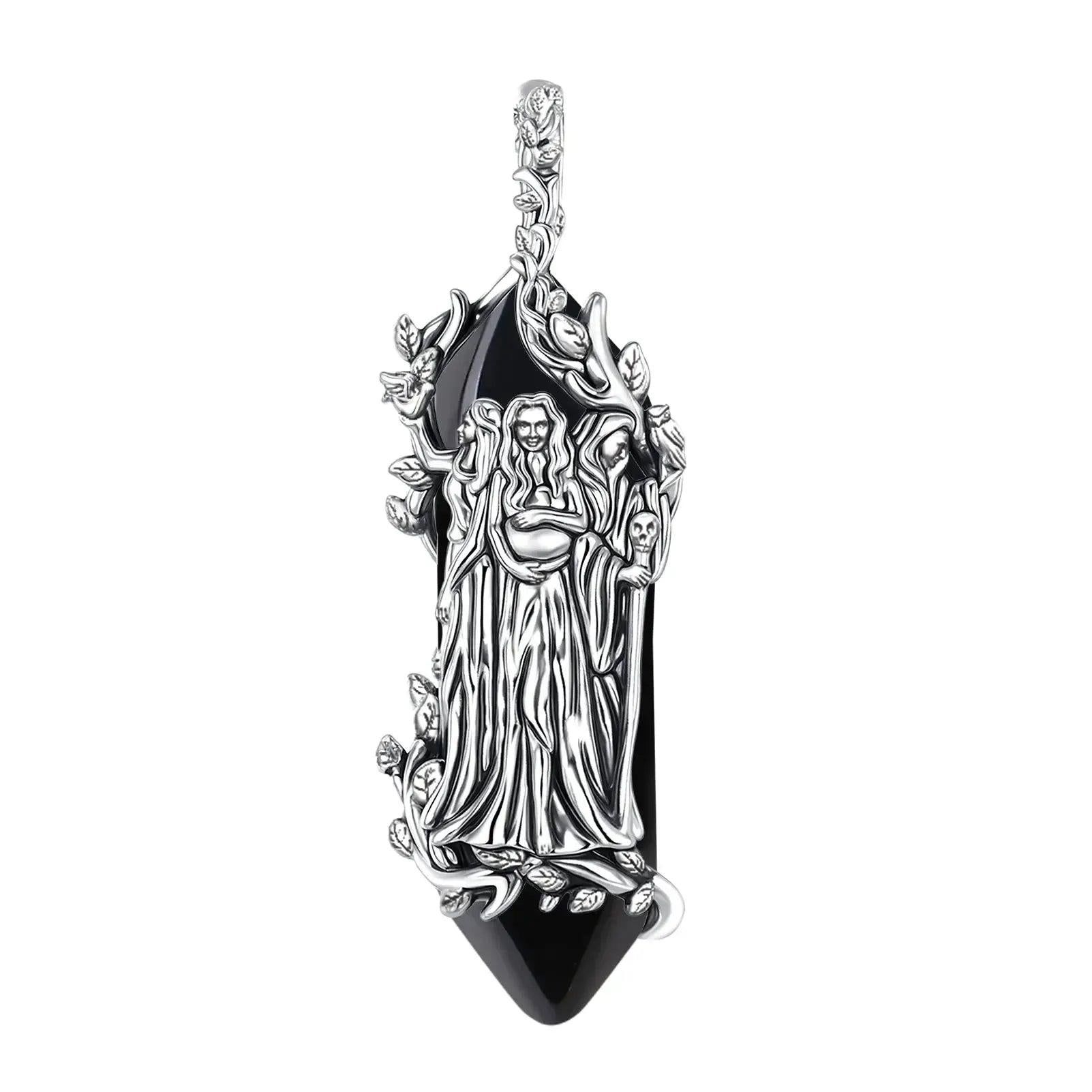 925 Silver Triple Moon Goddess Necklace Natural Amethyst & Obsidian Hecate Goddess Pendant Wicca Pagan Jewelry-MoonChildWorld
