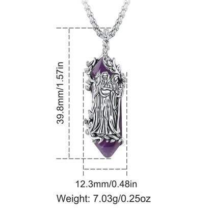925 Silver Triple Moon Goddess Necklace Natural Amethyst & Obsidian Hecate Goddess Pendant Wicca Pagan Jewelry-MoonChildWorld