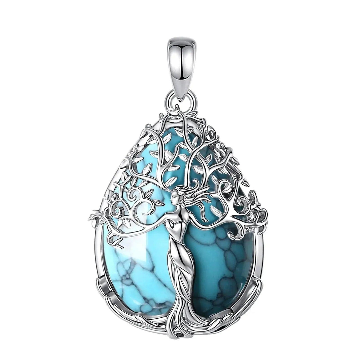 925 Silver Turquoise Tree of Life Necklace Pagan Goddess Healing Stone Crystal Pendant Spiritual Jewelry Mother’s Day Gift-MoonChildWorld