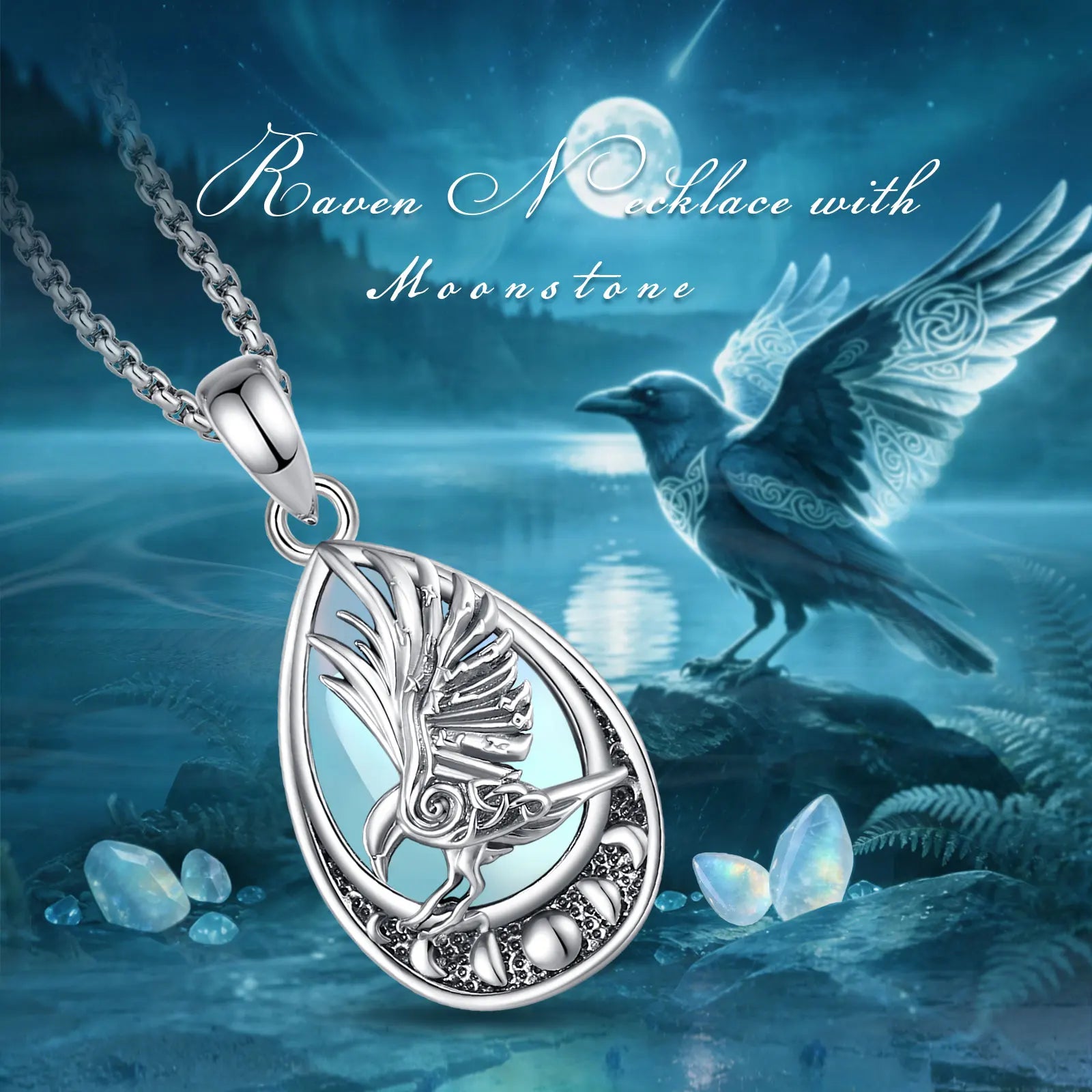 Viking moon phase rune pendant sterling silver – Norse mythology Wiccan spiritual amulet necklace