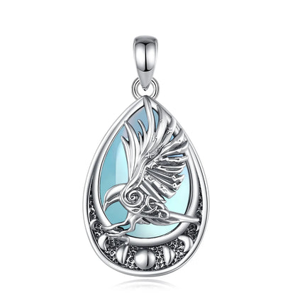 Moonstone raven necklace with box chain and pendant only options – Norse Pagan Wiccan jewellery gift