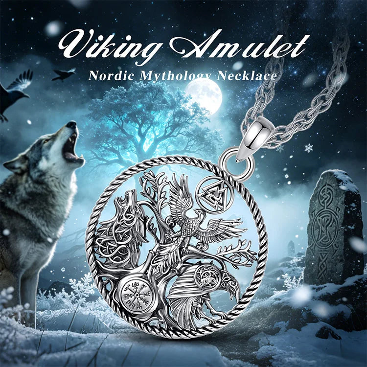 Viking raven wolf necklace pendant only and 24-inch chain options – Norse Pagan Wiccan spiritual gift