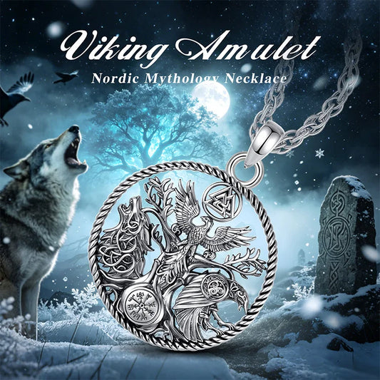 Viking raven wolf necklace pendant only and 24-inch chain options – Norse Pagan Wiccan spiritual gift