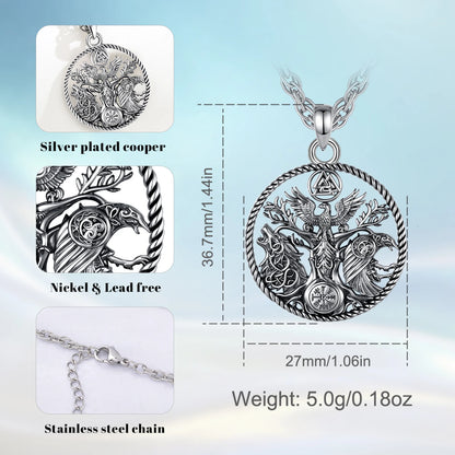 Raven wolf phoenix compass pendant close-up – Norse Pagan Eudora spiritual amulet necklace