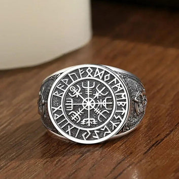 925 Silver Viking Runes Compass Adjustable Ring Vintage Norse Amulet Pagan Jewelry-MoonChildWorld