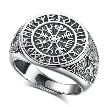 925 Silver Viking Runes Compass Adjustable Ring Vintage Norse Amulet Pagan Jewelry-MoonChildWorld