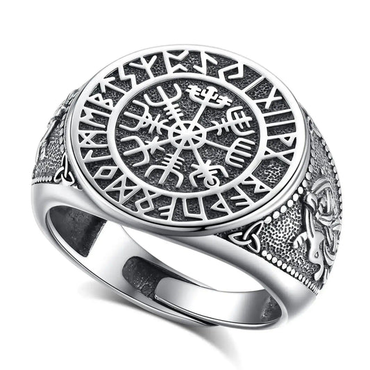 925 Silver Viking Runes Compass Adjustable Ring Vintage Norse Amulet Pagan Jewelry-MoonChildWorld