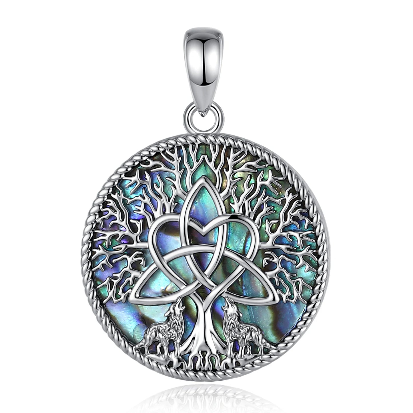 925 Silver Viking Tree of Life Necklace – Abalone Shell Celtic Trinity Knot Pendant-MoonChildWorld