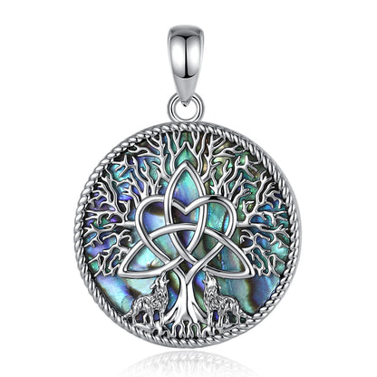 925 Silver Viking Tree of Life Necklace – Abalone Shell Celtic Trinity Knot Pendant-MoonChildWorld