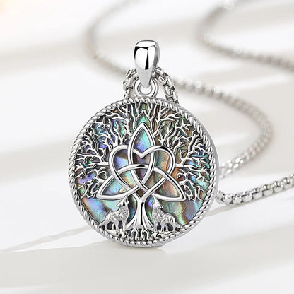 Tree of life abalone pendant iridescent detail – Celtic Norse Pagan nature magic spiritual necklace