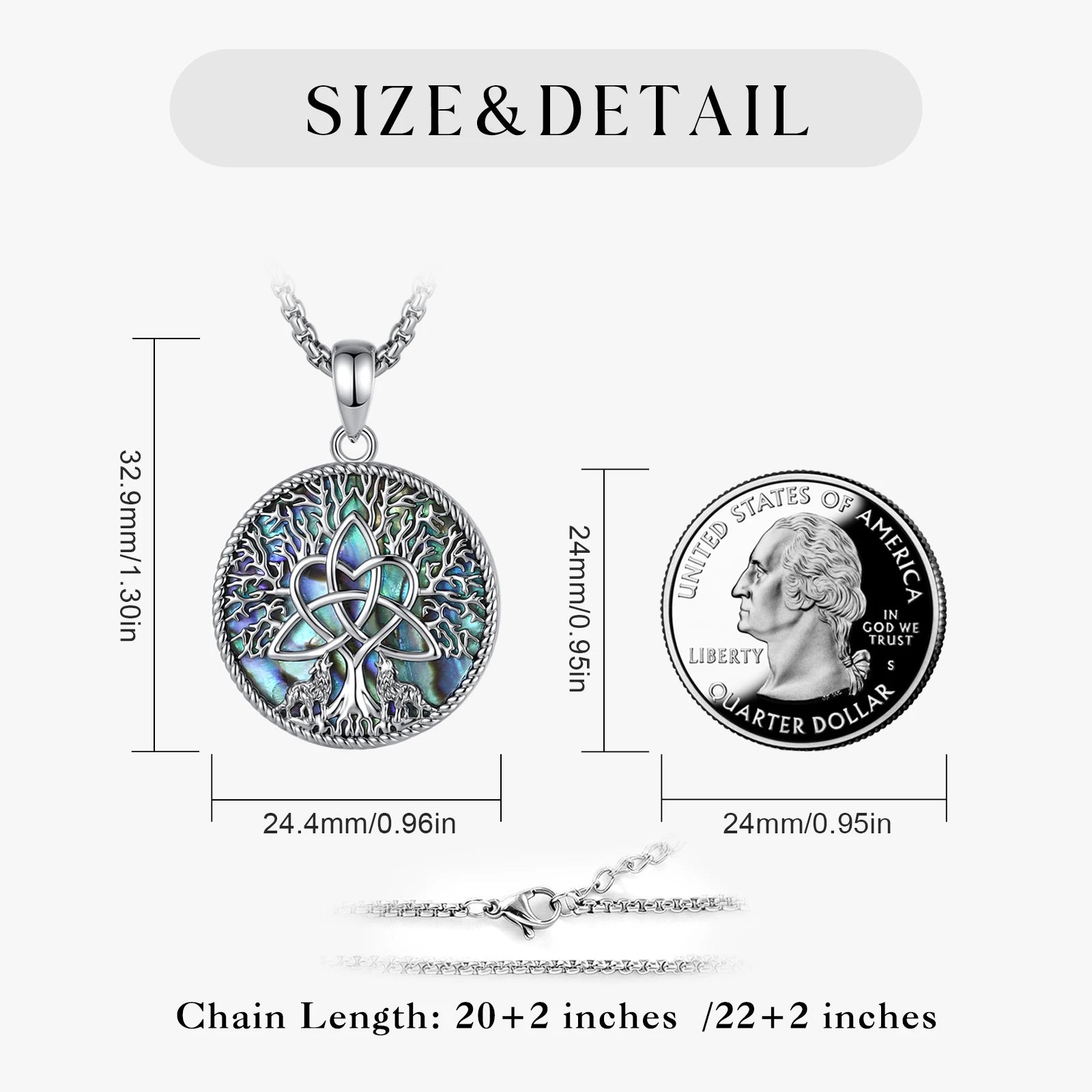 Abalone shell tree of life pendant close-up Celtic knot – unisex Norse Pagan spiritual jewellery