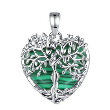 925 Silver Wicca Tree of Life Pagan Goddess Necklace with Moonstone and Malachite Healing Crystal Stone Spiritual Jewelry-MoonChildWorld