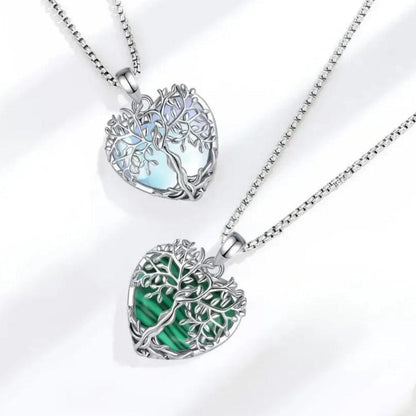 925 Silver Wicca Tree of Life Pagan Goddess Necklace with Moonstone and Malachite Healing Crystal Stone Spiritual Jewelry-MoonChildWorld