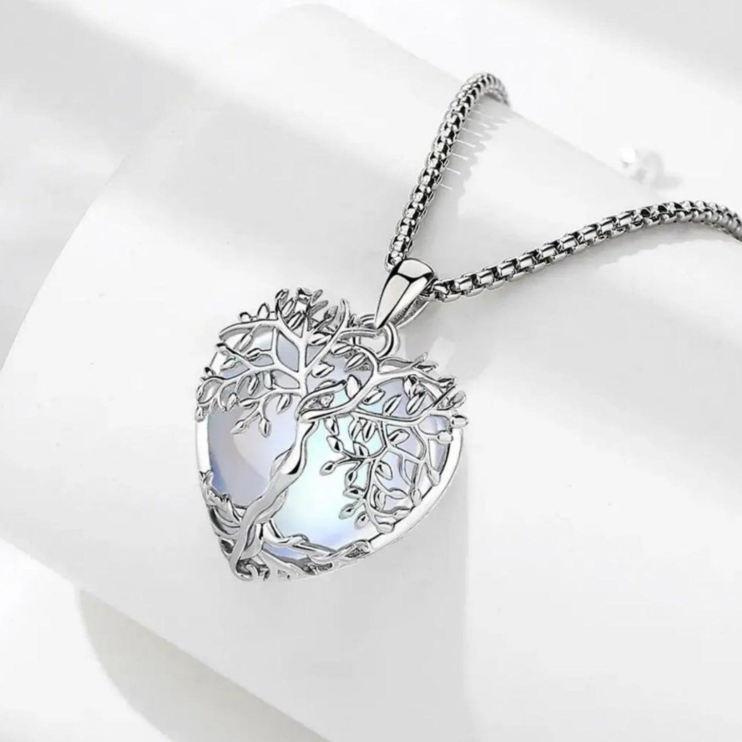 925 Silver Wicca Tree of Life Pagan Goddess Necklace with Moonstone and Malachite Healing Crystal Stone Spiritual Jewelry-MoonChildWorld