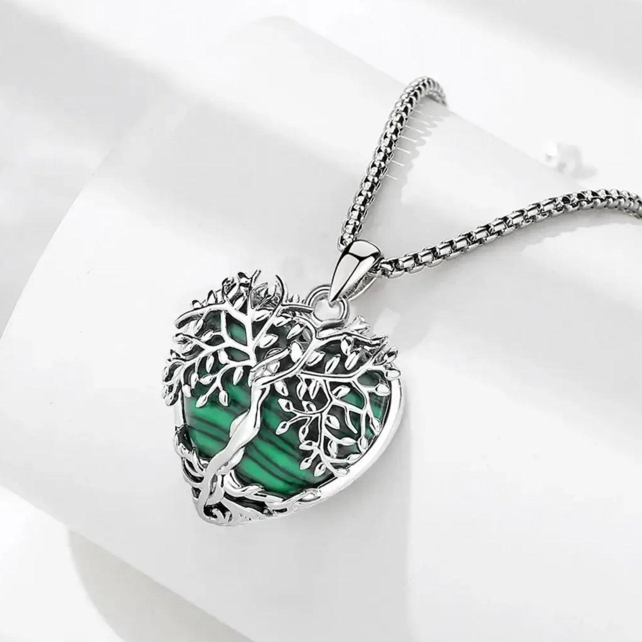 925 Silver Wicca Tree of Life Pagan Goddess Necklace with Moonstone and Malachite Healing Crystal Stone Spiritual Jewelry-MoonChildWorld